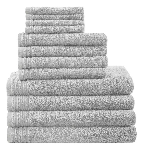 Big Bundle 100 Percent Cotton Quick Dry Bath Towel Set, Silver - 12 Piece - Picture 2 of 3